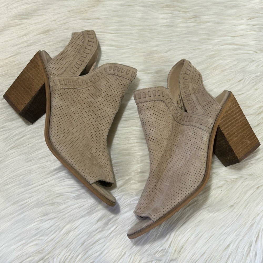 [Steve Madden]‎ Marco Leather Suede Cutout Block Heel Sandal Natural Tan 9.5